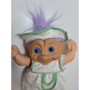 Vintage Treasure Troll Ace Novelty Troll Doll 12" Purple Hair Soft Body Gemstone